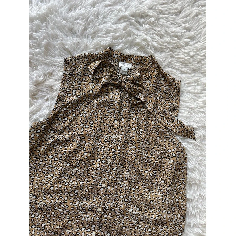 J.Crew Sleeveless Tie Neck Leopard Print Blouse Top